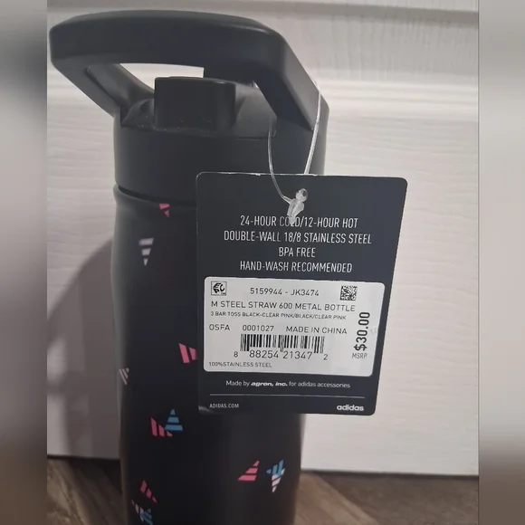 adidas Black Water Bottle with Pink and Blue Accents (New) - Picture 2 of 5
